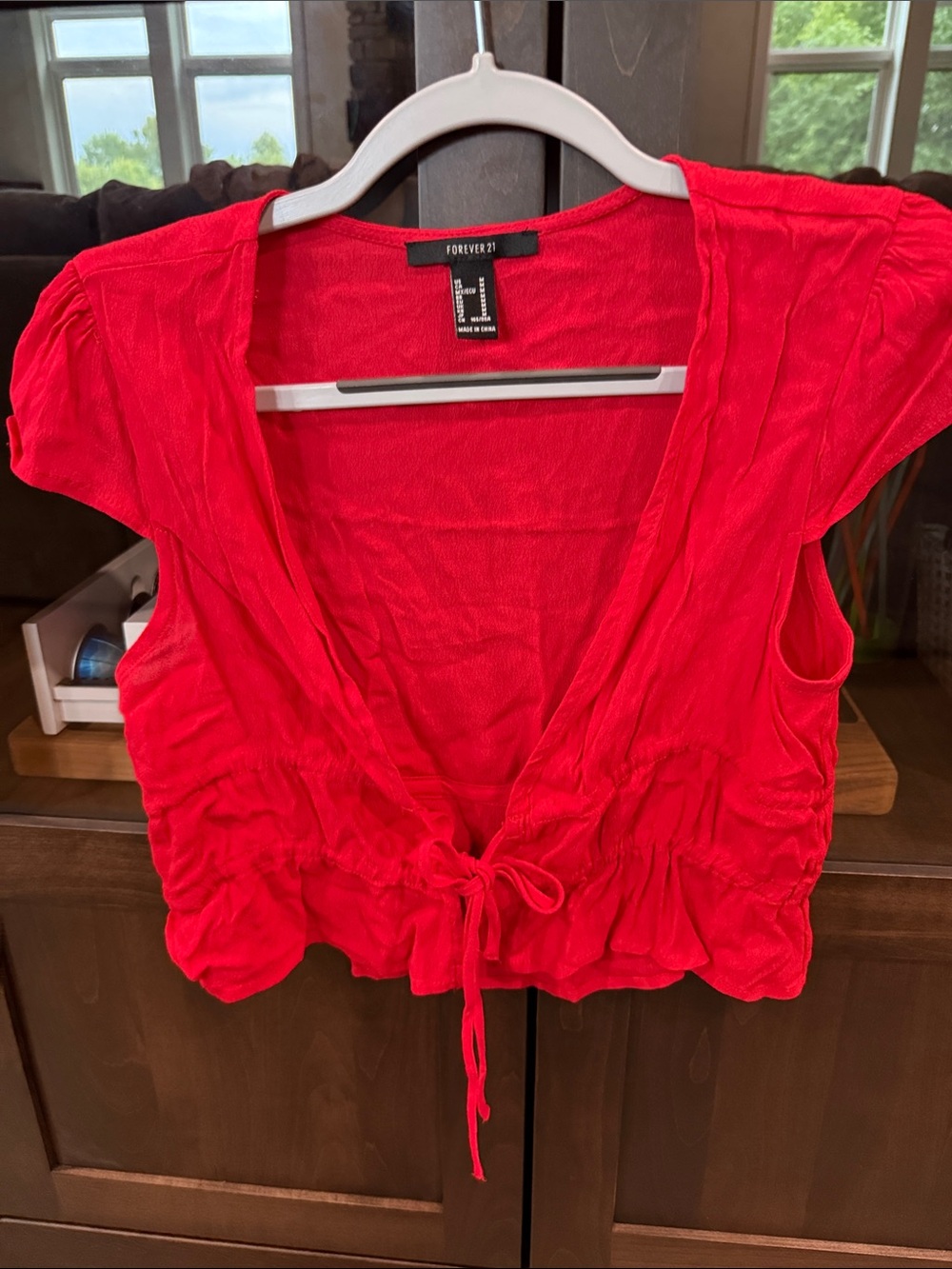 Forever 21 Bright Red Tie-Front Crop Top
